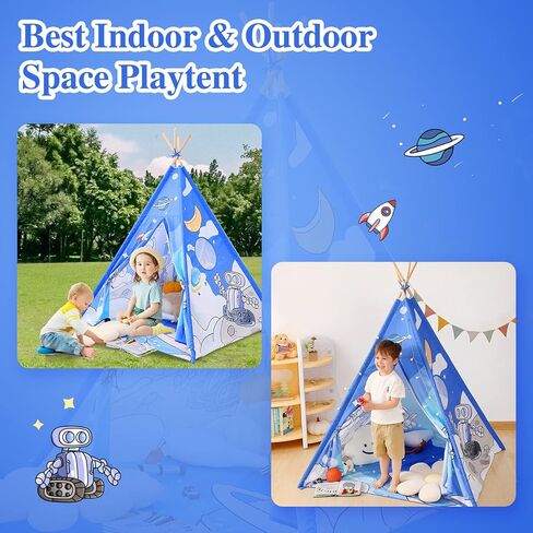 خيمة تيبي للأطفال، خيمة غرفة ألعاب داخلية ومحمولة بتصميم روبوت فضائي مع أكياس تخزين للأولاد والبنات وخيمة الأطفال الصغار، (أزرق فضائي) in Kuwait