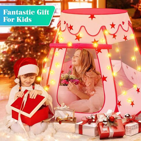 خيمة الأميرة كيدامي مقاس 55 بوصة × 53 بوصة بيت لعب كبير للأطفال، خيمة باربي قلعة وردية، خيمة لعب للأطفال الصغار مع أضواء النجوم وحقيبة حمل، هدايا عيد ميلاد وألعاب للفتيات في الداخل والخارج in Kuwait