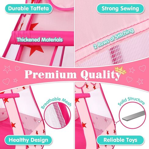 خيمة الأميرة كيدامي مقاس 55 بوصة × 53 بوصة بيت لعب كبير للأطفال، خيمة باربي قلعة وردية، خيمة لعب للأطفال الصغار مع أضواء النجوم وحقيبة حمل، هدايا عيد ميلاد وألعاب للفتيات في الداخل والخارج in Kuwait