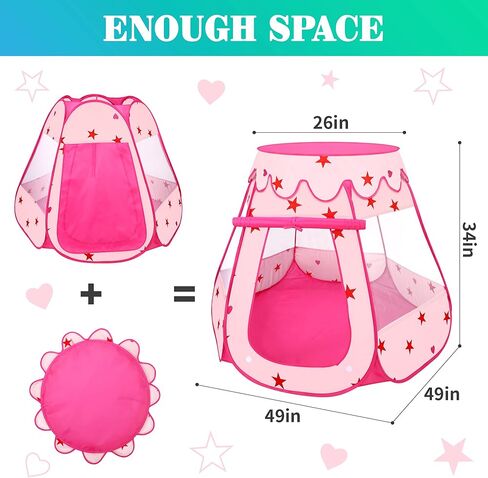 خيمة الأميرة كيدامي مقاس 55 بوصة × 53 بوصة بيت لعب كبير للأطفال، خيمة باربي قلعة وردية، خيمة لعب للأطفال الصغار مع أضواء النجوم وحقيبة حمل، هدايا عيد ميلاد وألعاب للفتيات في الداخل والخارج in Kuwait