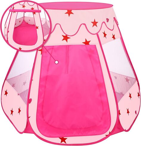 خيمة الأميرة كيدامي مقاس 55 بوصة × 53 بوصة بيت لعب كبير للأطفال، خيمة باربي قلعة وردية، خيمة لعب للأطفال الصغار مع أضواء النجوم وحقيبة حمل، هدايا عيد ميلاد وألعاب للفتيات في الداخل والخارج in Kuwait