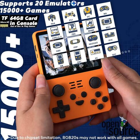 وحدات تحكم ألعاب كلاسيكية CredevZone RGB20S مقاس 3.5 بوصة، وحدة تحكم ألعاب كلاسيكية محمولة باليد، نظام ألعاب فيديو مثبت مسبقًا، 64 جيجابايت، أزرق in Kuwait