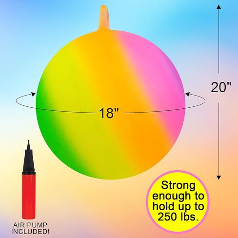 كرة القفز النطاطة بألوان قوس قزح من آرت كرياتيفيتي بمقبض، كرة قفز آمنة ومتينة مقاس 18 بوصة للمتعة النشطة، كرة قادوس بتأثير LED مع مضخة للأطفال، ألعاب داخلية وخارجية للبنين والبنات in Kuwait
