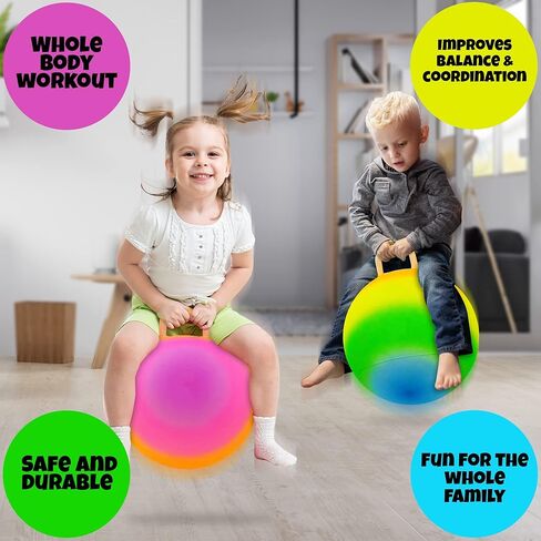 كرة القفز النطاطة بألوان قوس قزح من آرت كرياتيفيتي بمقبض، كرة قفز آمنة ومتينة مقاس 18 بوصة للمتعة النشطة، كرة قادوس بتأثير LED مع مضخة للأطفال، ألعاب داخلية وخارجية للبنين والبنات in Kuwait