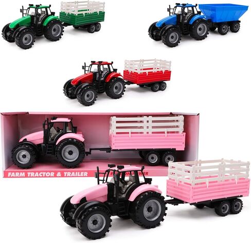 Toyland® Friction Powered Farm Tractor with Trailer - Childrens Farm Toys (Blue Tractor & Trailer) in Saudi Arabia