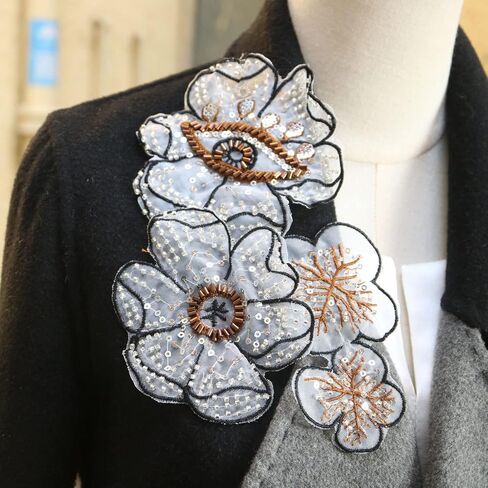 3 قطعة/مجموعة أزياء أنيقة من الخرز المطرز بالزهور والدانتيل لفستان الزفاف DIY خياطة بقع الزهور المطرزة للملابس (بني) in Kuwait