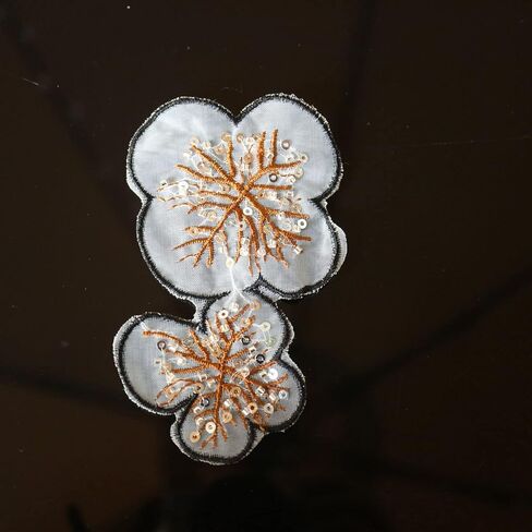 3 قطعة/مجموعة أزياء أنيقة من الخرز المطرز بالزهور والدانتيل لفستان الزفاف DIY خياطة بقع الزهور المطرزة للملابس (بني) in Kuwait