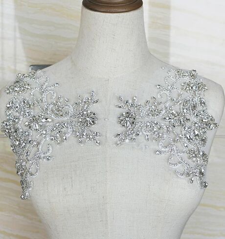 زوج زينة رائع من حجر الراين الفضي مزين بالخرز الكريستالي لحفلات الزفاف ووشاح الكتف والصدر واكسسوارات الزفاف in Kuwait