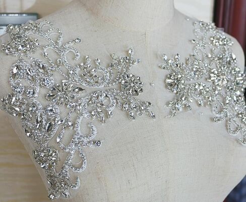 زوج زينة رائع من حجر الراين الفضي مزين بالخرز الكريستالي لحفلات الزفاف ووشاح الكتف والصدر واكسسوارات الزفاف in Kuwait
