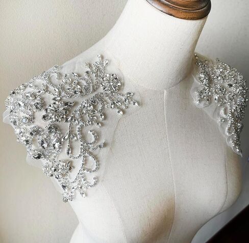 زوج زينة رائع من حجر الراين الفضي مزين بالخرز الكريستالي لحفلات الزفاف ووشاح الكتف والصدر واكسسوارات الزفاف in Kuwait