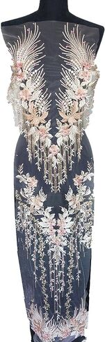 1 مجموعة أصفر أزرق أرجواني نسيج الدانتيل ذيل العنقاء زهرة بقع شرابة الخرز حجر الراين ثوب مطرز يزين خياطة التصحيح DIY بها بنفسك فستان سهرة الزفاف (وردي فاتح) in Kuwait