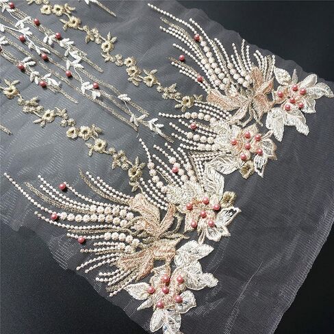 1 مجموعة أصفر أزرق أرجواني نسيج الدانتيل ذيل العنقاء زهرة بقع شرابة الخرز حجر الراين ثوب مطرز يزين خياطة التصحيح DIY بها بنفسك فستان سهرة الزفاف (وردي فاتح) in Kuwait