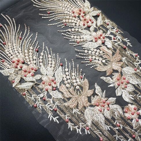 1 مجموعة أصفر أزرق أرجواني نسيج الدانتيل ذيل العنقاء زهرة بقع شرابة الخرز حجر الراين ثوب مطرز يزين خياطة التصحيح DIY بها بنفسك فستان سهرة الزفاف (وردي فاتح) in Kuwait