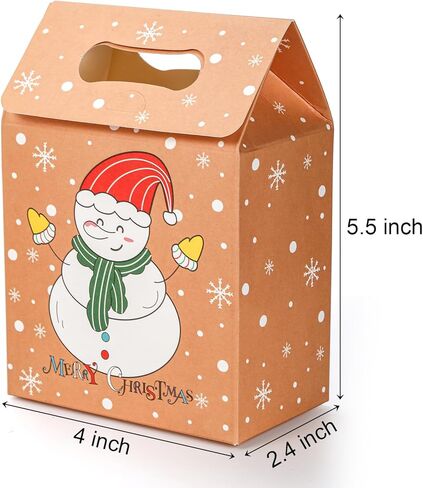 Lawei 60Pcs Christmas Kraft Candy Cookie Boxes, Christmas Kraft Paper Gift Bag Boxes with Handles, Small Folding Gift Wrapping Boxes for Xmas Present, Baby Shower Party Favors, 6 Style, 5.5x4x2.4 In in Kuwait