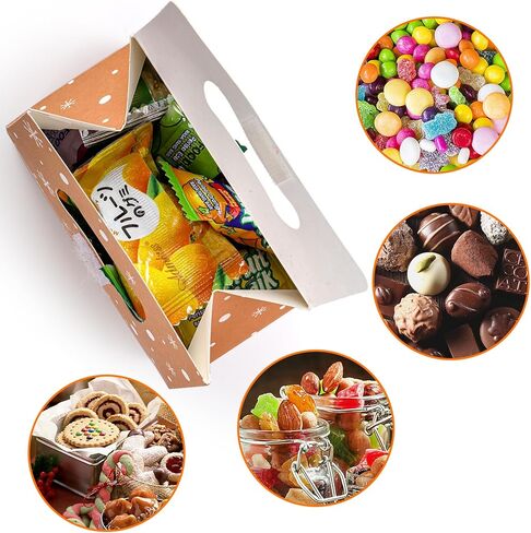 Lawei 60Pcs Christmas Kraft Candy Cookie Boxes, Christmas Kraft Paper Gift Bag Boxes with Handles, Small Folding Gift Wrapping Boxes for Xmas Present, Baby Shower Party Favors, 6 Style, 5.5x4x2.4 In in Kuwait