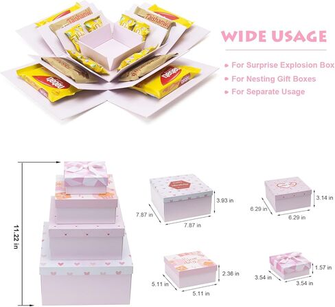 8 عبوات من علب الهدايا مع أغطية، 4 صناديق هدايا مفاجئة و4 صناديق هدايا تعشيش بيضاء مربعة الشكل، مجموعة صناديق متفجرة للأولاد الصديق والزوج والابن وصناديق هدايا لحفلات الزفاف (ب) in Kuwait