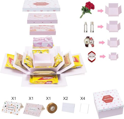8 عبوات من علب الهدايا مع أغطية، 4 صناديق هدايا مفاجئة و4 صناديق هدايا تعشيش بيضاء مربعة الشكل، مجموعة صناديق متفجرة للأولاد الصديق والزوج والابن وصناديق هدايا لحفلات الزفاف (ب) in Kuwait
