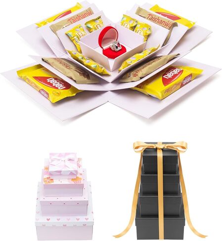 8 عبوات من علب الهدايا مع أغطية، 4 صناديق هدايا مفاجئة و4 صناديق هدايا تعشيش بيضاء مربعة الشكل، مجموعة صناديق متفجرة للأولاد الصديق والزوج والابن وصناديق هدايا لحفلات الزفاف (ب) in Kuwait