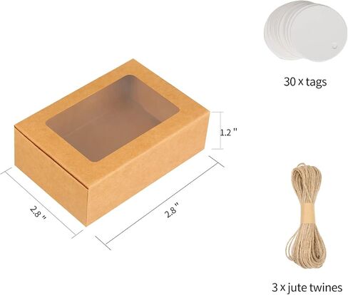 صندوق صابون كوتوفر، 30 قطعة من صناديق تغليف الصابون الصغيرة مقاس 3.5 × 2.35 × 1.2 بوصة صناديق كرافت صغيرة مع صناديق صابون نافذة للصابون المنزلي والحلوى والشوكولاتة والمخبوزات وتغليف الصابون in Kuwait