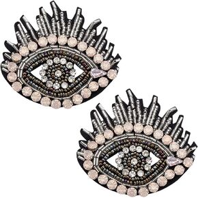 FINGERINSPIRE 5PCS 5 Colors Skull Glass Rhinestone Beaded Patch 2x2.4 inch Cloth Sew on Appliques Handicraft Beaded Skeleton Patches Big Rhinestones Applique Patches for Clothes, Dress, Hat, Jeans