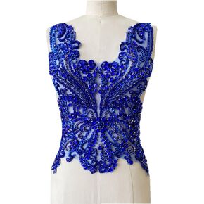 Handmade 16 colour rhinestones lace bodice applique sew on beads sequins trimming patches for dress clothing accessories (Black)
