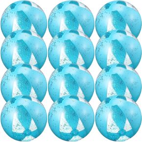 Chivao 12 Pieces Beach Ball 16 Inch Inflatable Glitter Beach Ball Swimming Pool Balls Christmas Inflatable Ball Ornaments Floatable Confetti Ball for Beach Party Xmas Party Favor(Pink)