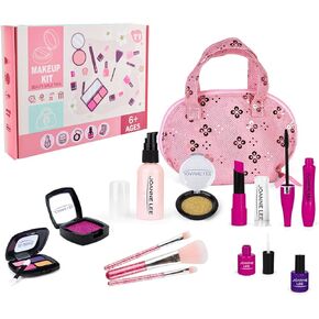 VisionKids Kids Makeup Kit for Girls, Kids Pretend Makeup Kit for Girls Fake Makeup Toys with Cosmetic Case, Play Makeup for Little Girls Age 3 4 5 6 7 Christmas Birthday Gifts Toys
