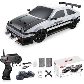 Remote Control Car RC Drift Car 1:16 Scale 4WD 18KM/H High Speed Model Vehicle 2.4GHz with LED Lights Spray Rubber Tire Racing Sport Toy Car for Adults Boys Girls Kids Gift 2Pcs Rechargeable Batteries