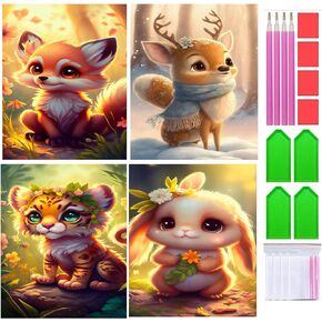 Liccyy New 4 Pack 5D Diamond Art Painting Kits for Adults Teen Starters with All Tools, DIY Full Drill Bead Art Paints by Numbers for Home Wall Decoration Gift, Flowers 12x16 in/Round Gem