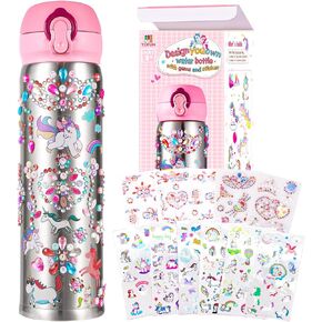 yofun تزيين زجاجة المياه الخاصة بك مع 11 ورقة من ملصقات يونيكورن والأحجار الكريمة اللامعة، طقم الحرف اليدوية ومجموعة الفن للأطفال، هدية للفتيات الذين تتراوح أعمارهم بين 4 5 6 7 8 9 10 سنوات، معزولة خالية من مادة bpa (الوردي) in Kuwait