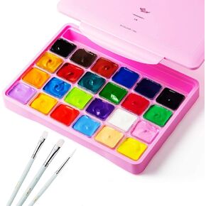 Gouache Paint Set-HIMI Gouache Paint Sets with 3 Brushes & Palette-Guash-24 Colors-Non-toxic,Art Supplies, for Artists, Amateur Hobbyists and Painting Lovers