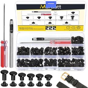 Mardatt 222Pcs 6 Sizes Chicago Screws Assorted Kit with Setting Tools, M5 X 4/5/6/8/10/12MM Leather Rivets M5 Chicago Binding Screws Rivets for DIY Leather Craft Repair(Black) in Kuwait