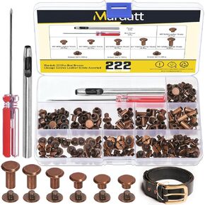 Mardatt 222Pcs 6 Sizes Chicago Screws Assorted Kit with Setting Tools, M5 X 4/5/6/8/10/12MM Leather Rivets M5 Chicago Binding Screws Rivets for DIY Leather Craft Repair(Black)