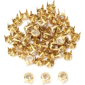 HEEPDD 50 Pcs Crystal Claw Beads Nailhead DIY Fashion Rhinestone Nailhead Studs Silver Gold Base Punk Spikes Decorative Rivets for DIY Leather Craft(Gold) in Kuwait