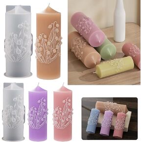 2 Pcs Orchid Candle Mold Orchid Cylinder Candle Mold Pillar Candle Mold Flower Resin Mold Clay Mold Jewelry Resin Casting Mold Candle Making Molds Craft Supplies 3D Mold Silicone Mold for Resin