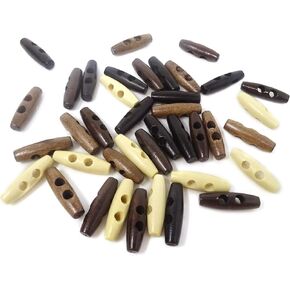 Honbay 40PCS 2 Holes Olive Shape Sewing Wood Toggle Buttons for Clothes