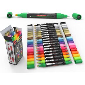 Acrylic Markers, Paint Pens Assorted Vibrant Markers for Rock Painting, Canvas, Glass, Mugs, Wood, Ceramic, Fabric, Metal, Scrapbooking. Non Toxic, Quick Dry, Multi-Surface, Lightfast (MEDIUM)