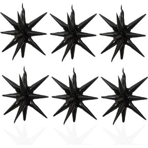 6 Pcs Black Star Foil Balloons One-Piece 14-Pointed Star Balloons 4D Starburst Cone Mylar Balloons 22inch Christmas Birthday Wedding Wedding Anniversary Party Supplies(Black) in Kuwait