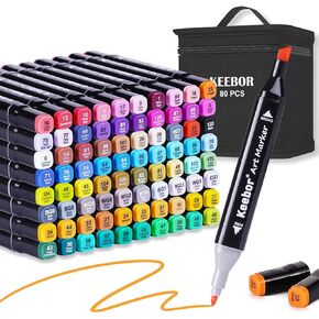 كيبور قلم تحديد فني متطور 80+1 لون بطرف مزدوج قائم على الكحول، بالإضافة إلى قلم مزج واحد مع عبوة سميكة in Kuwait