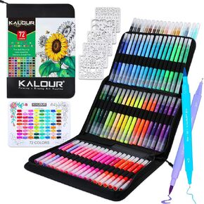 مجموعة أقلام تحديد فنية KALOUR 79، طرف مزدوج (فرشاة ونقطة رفيعة)، رقم اللون واسم اللون، قلم تحديد فني لتلوين حروف الخط ورسم يوميات، حافظة بسحاب، هدية للأطفال البالغين المبتدئين in Kuwait