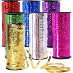 7 Pack Curling Ribbon, Crimped Curling Ribbon Metallic Balloon Ribbon Gift Wrap Ribbon Balloon String Shiny Wrapping Ribbon for Crafts, Christmas, Birthday, Wedding, Party Decoration (Glittered)