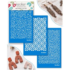 KEOKER Silk Screen Stencils for Polymer Clay, 3 PCS Reusable Silkscreen Print Kit for Printing on Clay & Other Jewelry Clay Earrings Decoration, Cheetah Leopard Silk Screen for Polymer Clay (3PC)