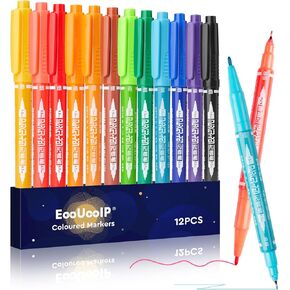 علامات EooUooIP الدائمة ذات الرأس المزدوج، 12 لونًا علامات دائمة ذات طرف مزدوج، علامة رفيعة وفائقة الدقة، علامة ذات طرف رفيع، علامات متنوعة ذات نقاط دقيقة على أقراص CD/DVD للتوقيع ووضع العلامات in Kuwait