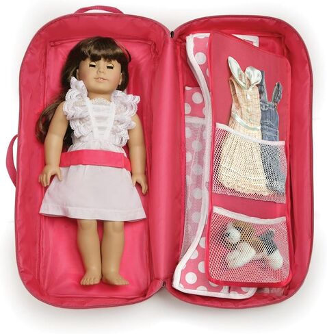 Badger Basket Toy Doll Travel Case with Pop-up Bed with Bedding for 18 inch Dolls - Pink in Saudi Arabia