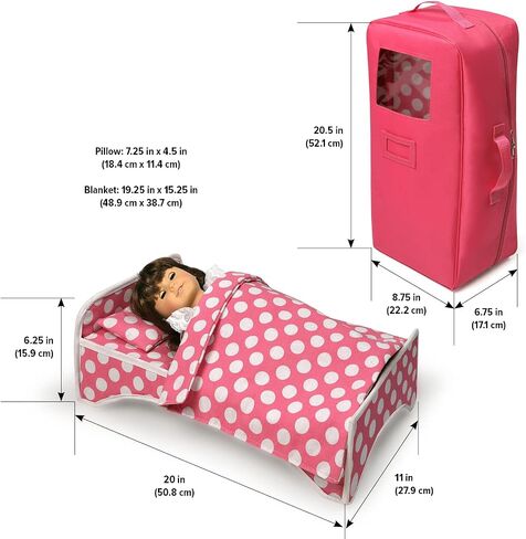 Badger Basket Toy Doll Travel Case with Pop-up Bed with Bedding for 18 inch Dolls - Pink in Saudi Arabia