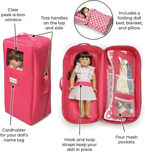 Badger Basket Toy Doll Travel Case with Pop-up Bed with Bedding for 18 inch Dolls - Pink in Saudi Arabia
