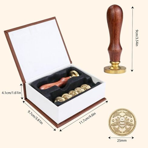 مجموعة طوابع ختم الشمع من AJulyBee، 6 قطع من رؤوس طوابع الشمع النحاسية + 1 مقبض خشبي، مجموعة ختم الشمع للبطاقات والأظرف وتغليف الهدايا، مجموعة ختم الشمع مع نمط زهرة نباتية وحيوانية in Kuwait