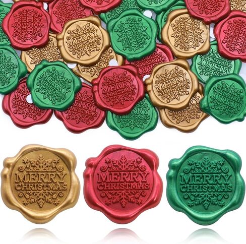 swangsa 90pcs عيد ميلاد سعيد ملصقات ختم الشمع، أحمر الذهب الأخضر حفلة عيد الميلاد دعوة مغلف ملصقات ختم ملصقات الشمع ذاتية اللصق للدعوة، بطاقات المعايدة، تغليف الهدايا in Kuwait