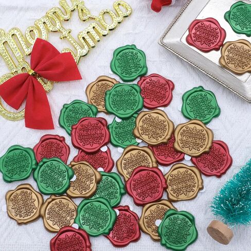 swangsa 90pcs عيد ميلاد سعيد ملصقات ختم الشمع، أحمر الذهب الأخضر حفلة عيد الميلاد دعوة مغلف ملصقات ختم ملصقات الشمع ذاتية اللصق للدعوة، بطاقات المعايدة، تغليف الهدايا in Kuwait