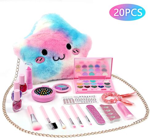 مجموعة مكياج للأطفال للفتيات - 20 قطعة مجموعة مكياج حقيقية للفتيات غير سامة قابلة للغسل للأطفال مع محفظة مستحضرات تجميل للأميرة اللطيفة، ألعاب مكياج لهدايا الفتيات بعمر 4 5 6 7 8 9 سنوات in Kuwait